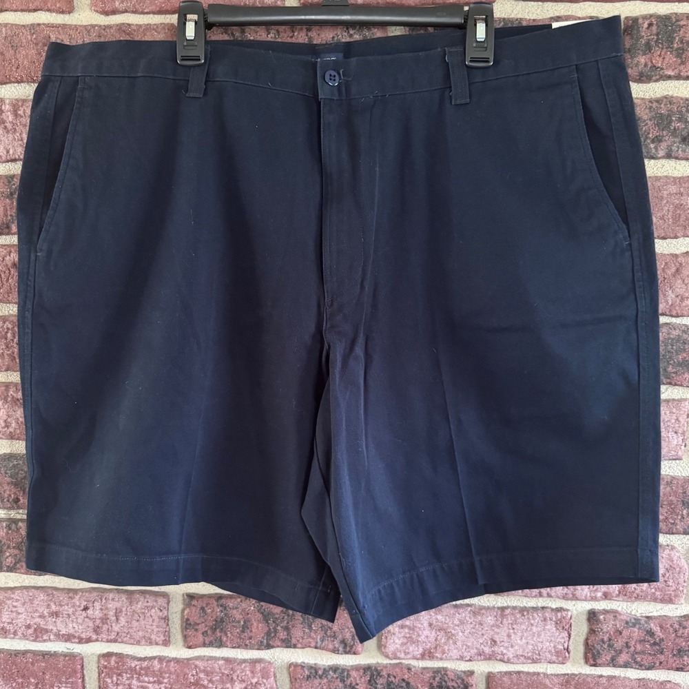 Dockers Mens Navy Blue 100% Cotton Flat Front Longer Length Shorts 44 NWT Dad